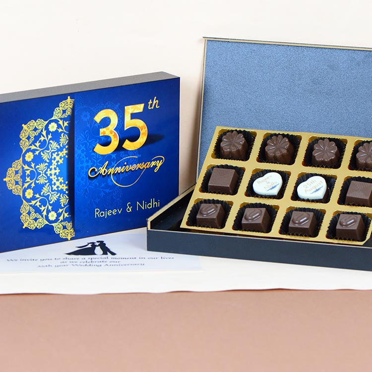 Anniversary Invitations - 12 Chocolate Box - Middle Two Printed Chocolates (Sample)